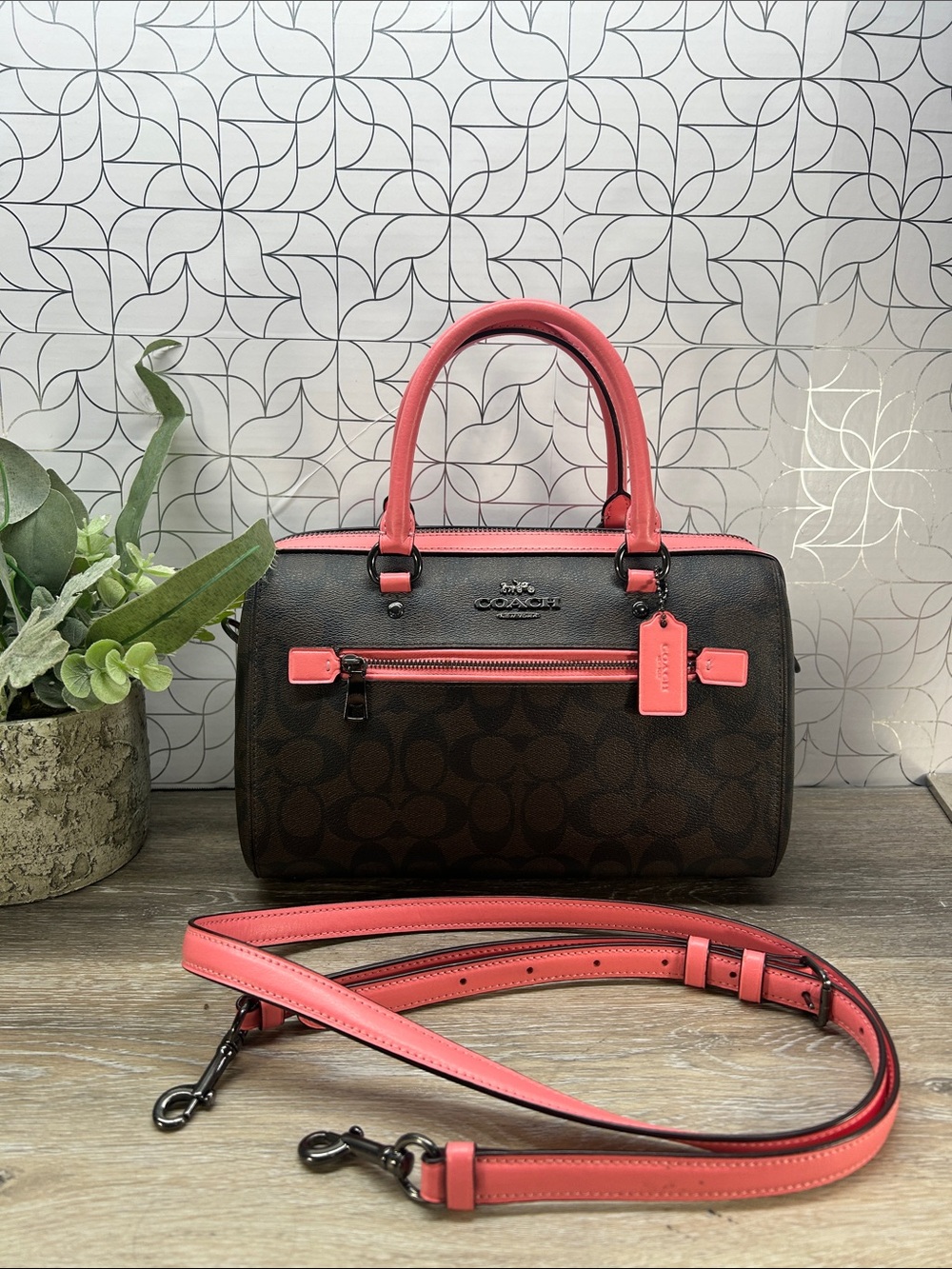 Coach Rowan brown pink satchel